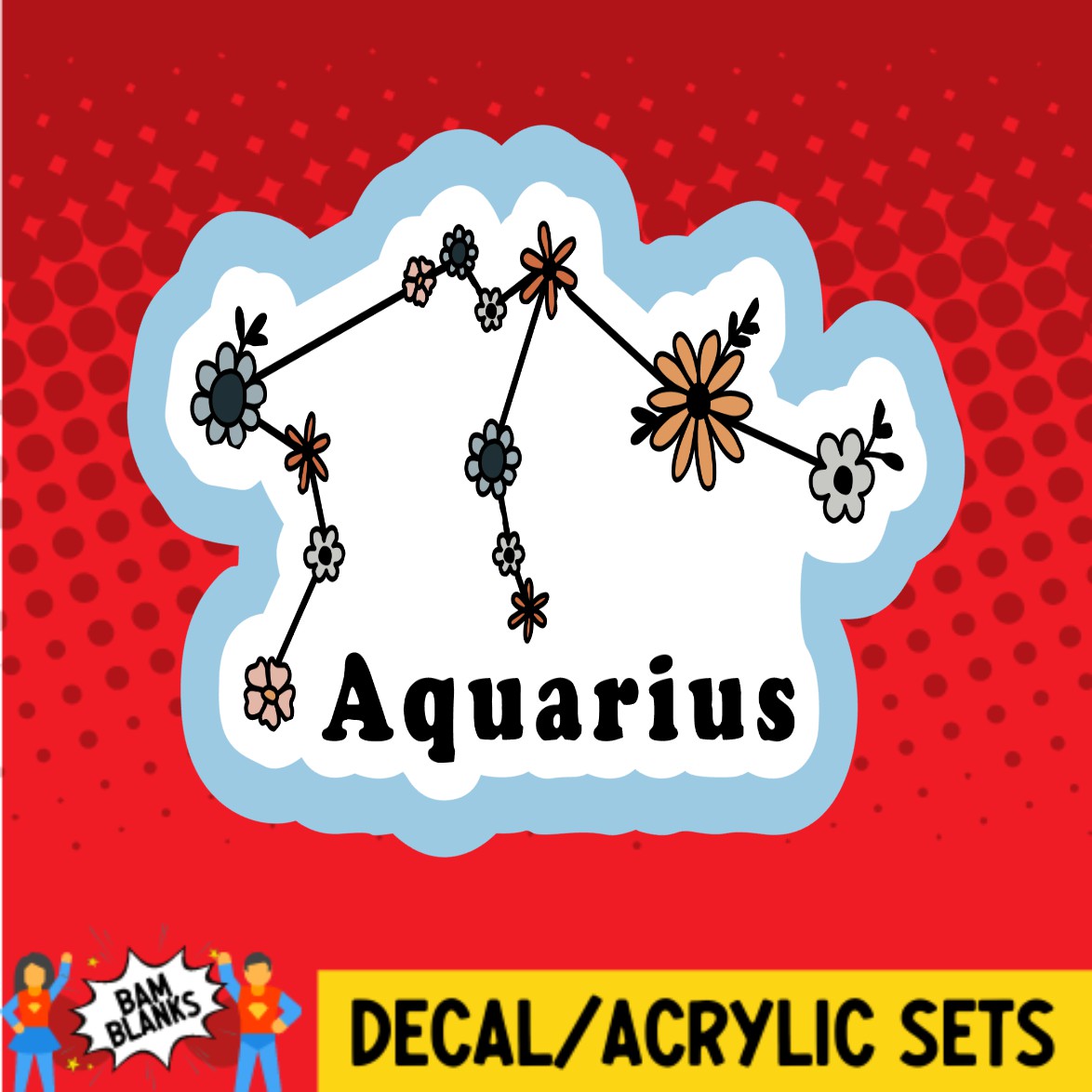 Aquarius Floral Zodiac - DECAL AND ACRYLIC SHAPE #DA03139