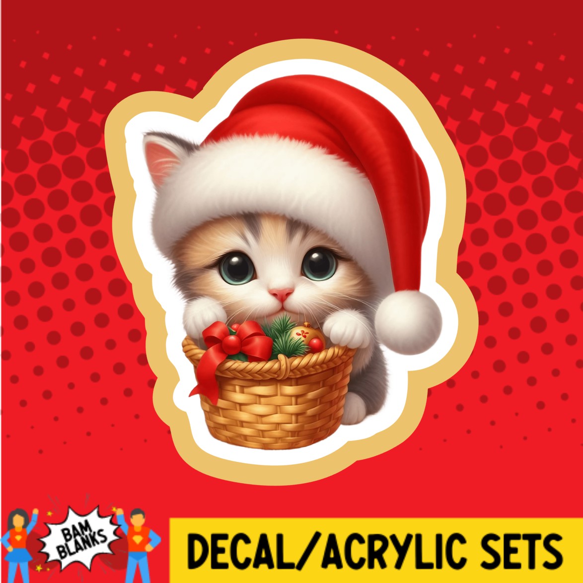 Christmas Cat with Basket - DECAL AND ACRYLIC SHAPE #DA02899