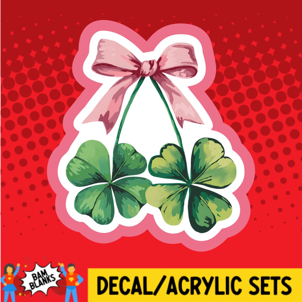 Coquette St Patricks Day Dangle Shamrocks - DECAL AND ACRYLIC SHAPE #DA03590