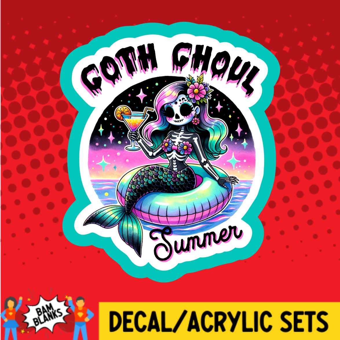 Goth Ghoul Summer Sugarskull Mermaid - DECAL AND ACRYLIC SHAPE #DA03190