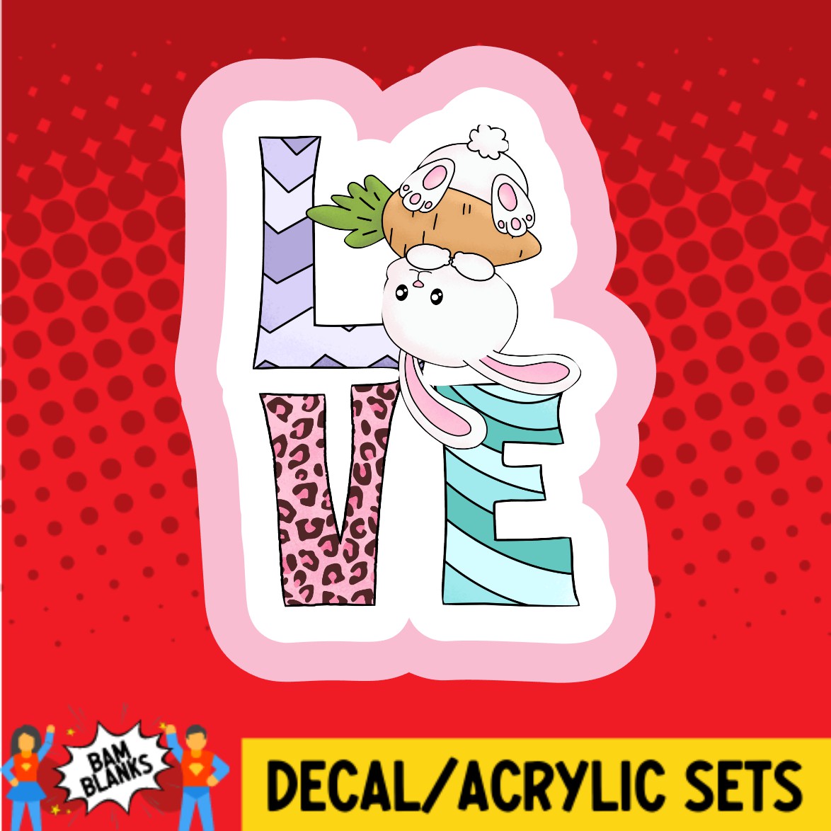 Love Upside Down Bunny - DECAL AND ACRYLIC SHAPE #DA03620