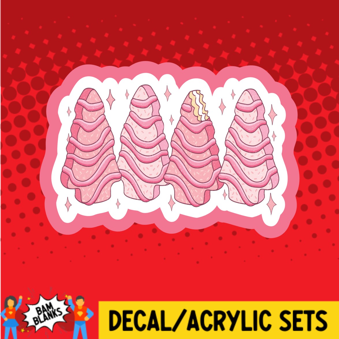 Pink Christmas Tree Cakes - DECAL AND ACRYLIC SHAPE #DA03414