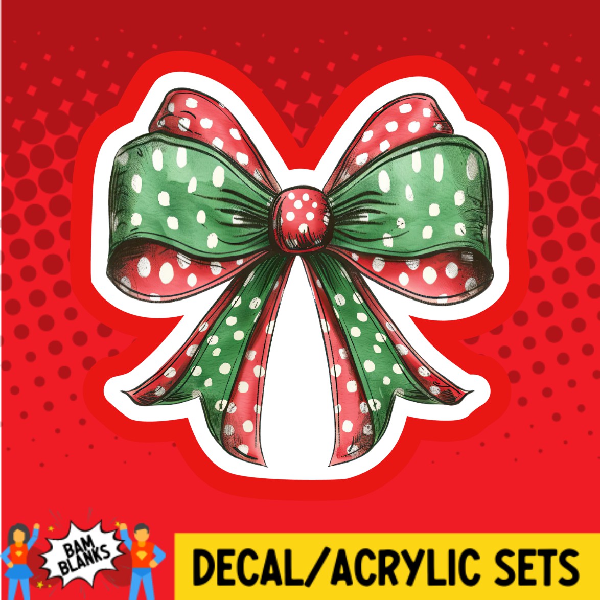 Red and Green Polka Dot Bow - DECAL AND ACRYLIC SHAPE #DA03415