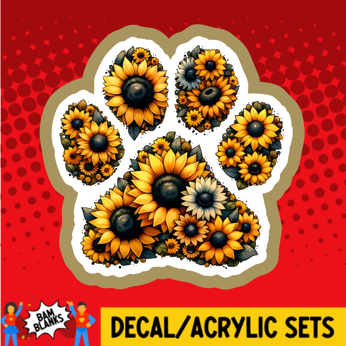 Sunflower Paw Print DECAL AND ACRYLIC SHAPE DA02885 BAM Blanks And sunflower-paw-print-decal-and-acrylic-shape-da02885-bam-blanks-and