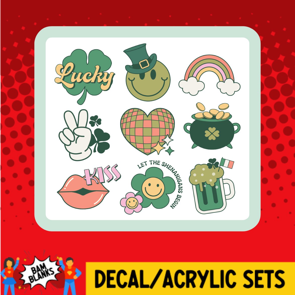 St Patricks Day Shamrock Collage - DECAL AND ACRYLIC SHAPE #DA03602