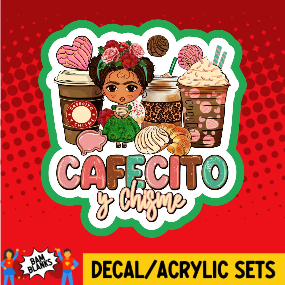 Cafecito y Chisme Frida - DECAL AND ACRYLIC SHAPE #DA02095