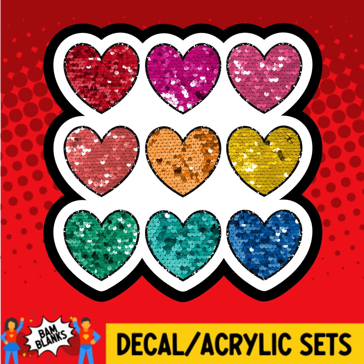 Sequin Heart Stack - DECAL AND ACRYLIC SHAPE #DA01933