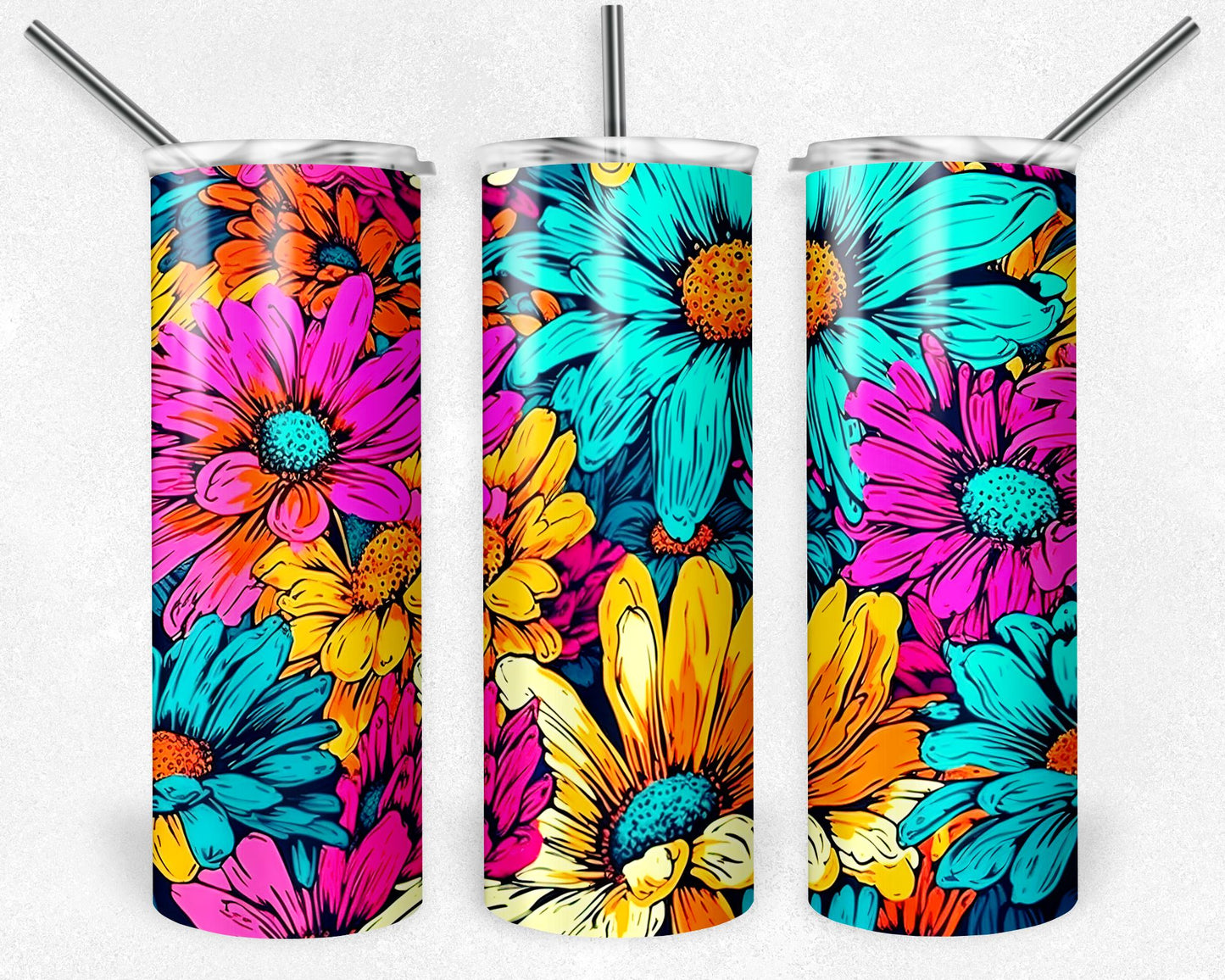 Colorful Flowers - 20 oz Skinny Cup Wrap - CW0096