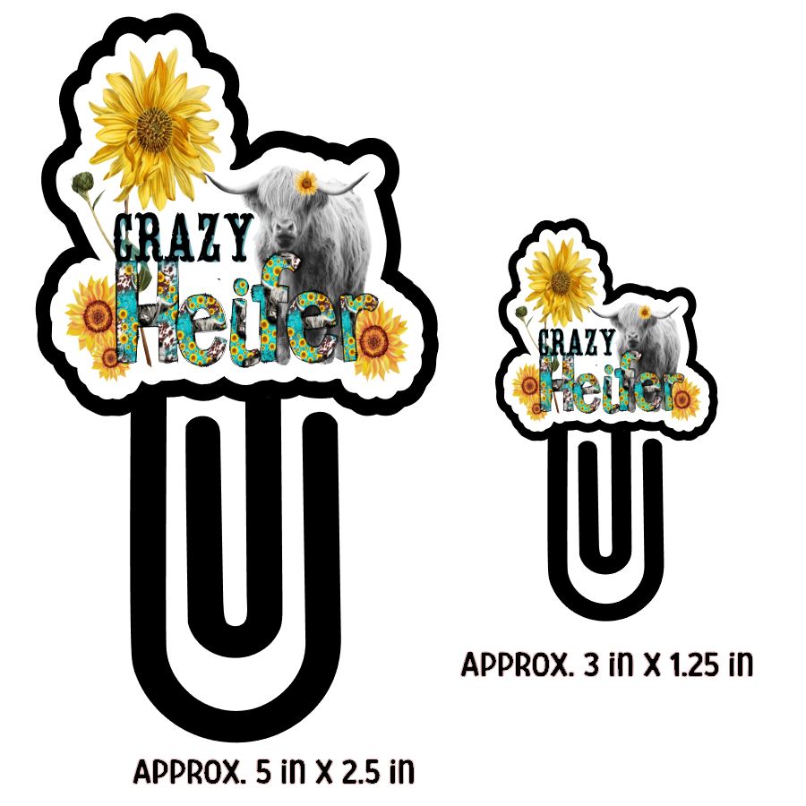 Crazy Heifer Paper Clip Bookmark - DECAL AND ACRYLIC SHAPE #BM0005