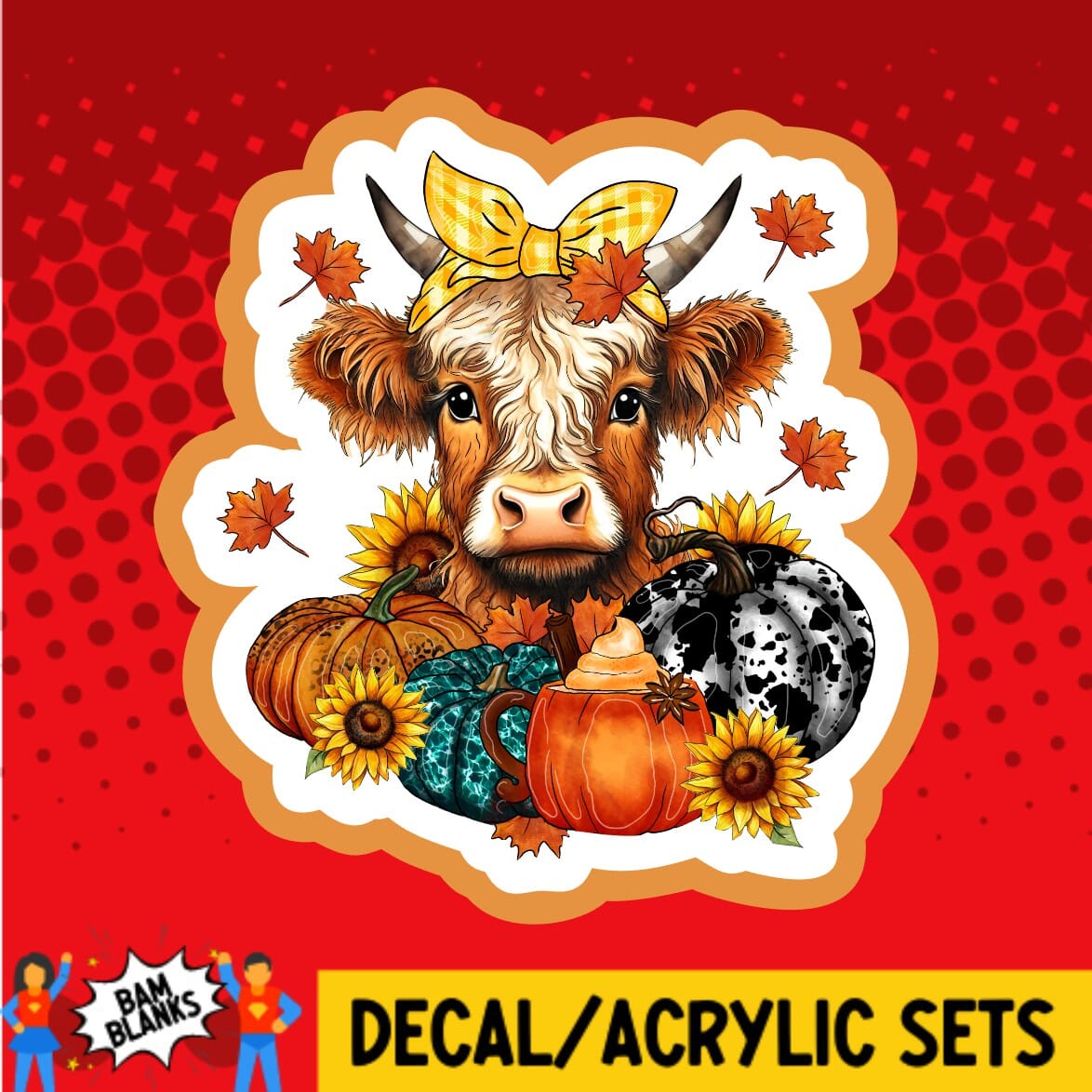 Fall Highland Cow - DECAL AND ACRYLIC SHAPE #DA01317