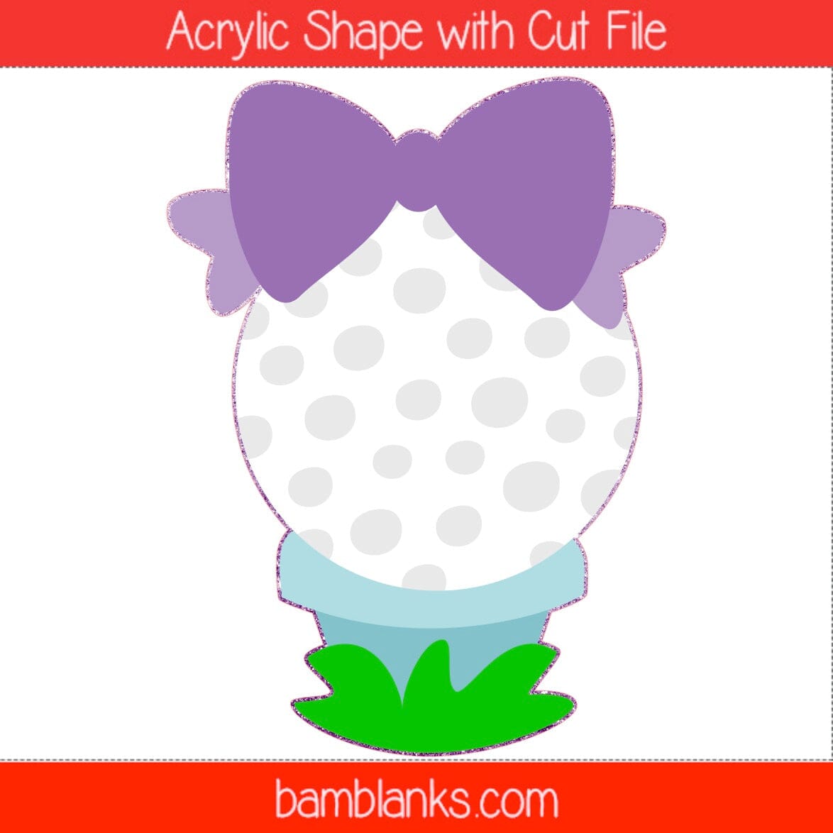 Golfball with Bow - Acrylic Shape #1361