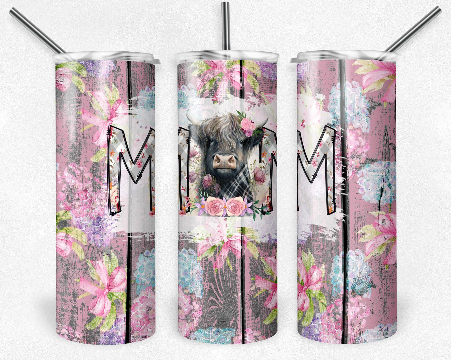 Highland Cow with Mama - 20 oz Skinny Cup Wrap - CW0008