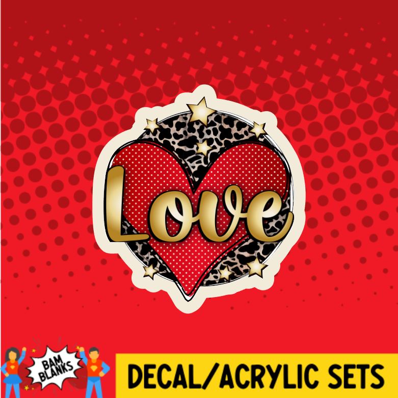 Love Heart Star Cheetah- DECAL AND ACRYLIC SHAPE #DA0652