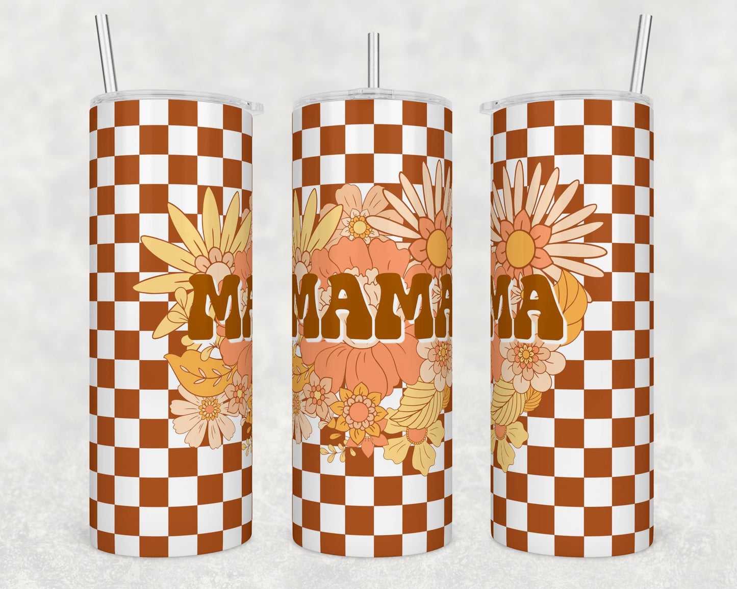 Mama Retro Flowers - 20 oz Skinny Cup Wrap - CW0072