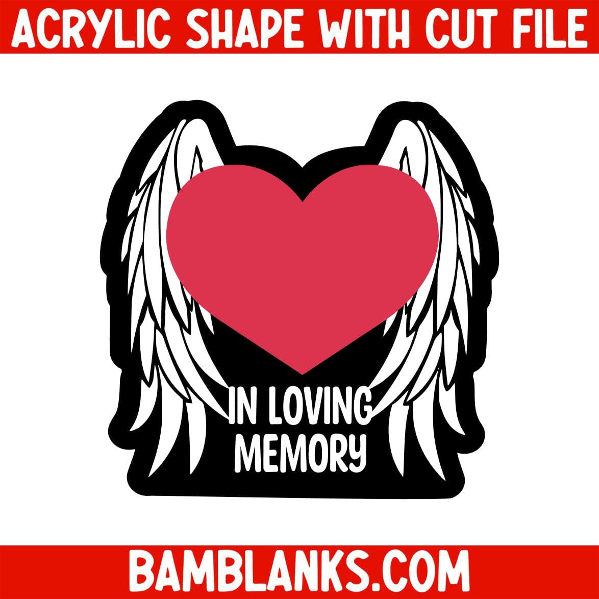 Memorial Heart with Wings - Acrylic Shape #2217