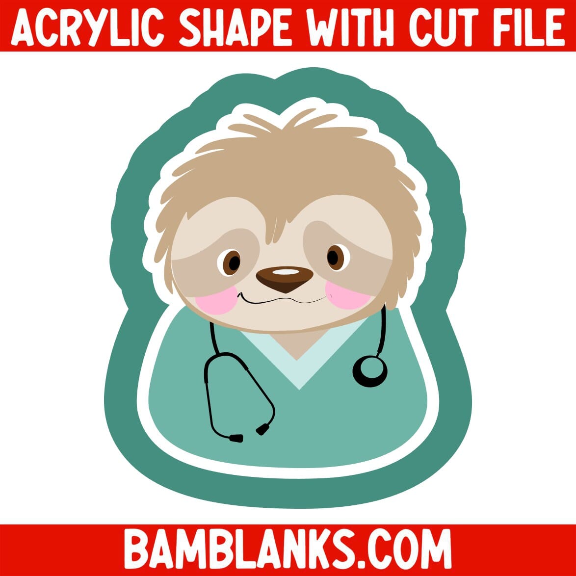 Sloth in Scrubs - Acrylic Shape #2303