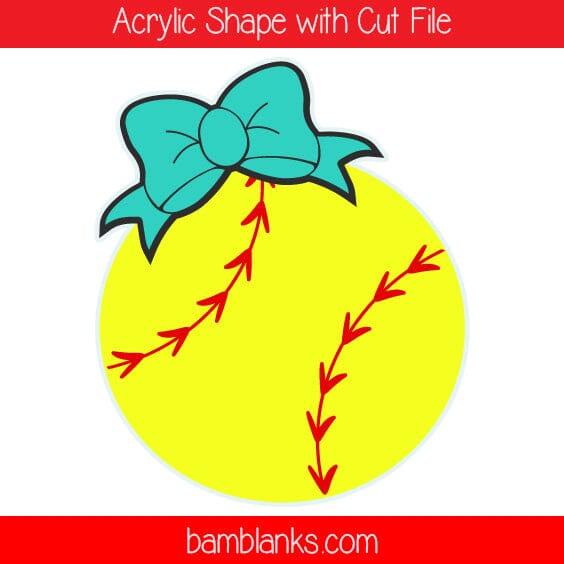 Softball with Bow - Acrylic Shape #927