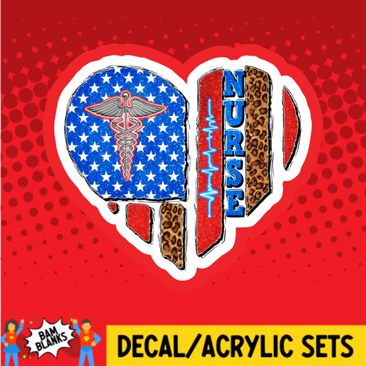 4th of July Nurse Heart - DECAL AND ACRYLIC SHAPE #DA02262