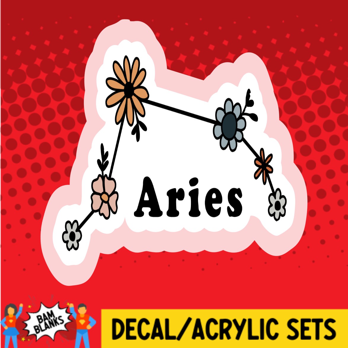 Aries Floral Zodiac - DECAL AND ACRYLIC SHAPE #DA03140