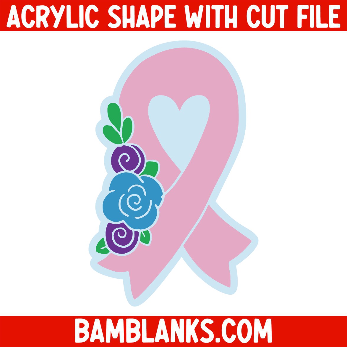 Awareness Ribbon with Flowers  - Acrylic Shape #1470