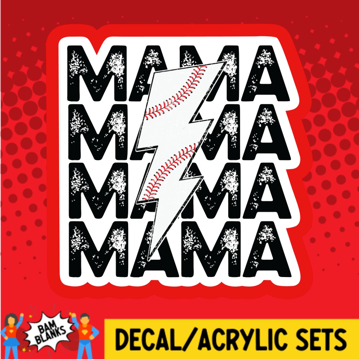 Baseball Mama Lightning Strike - DECAL AND ACRYLIC SHAPE #DA03321