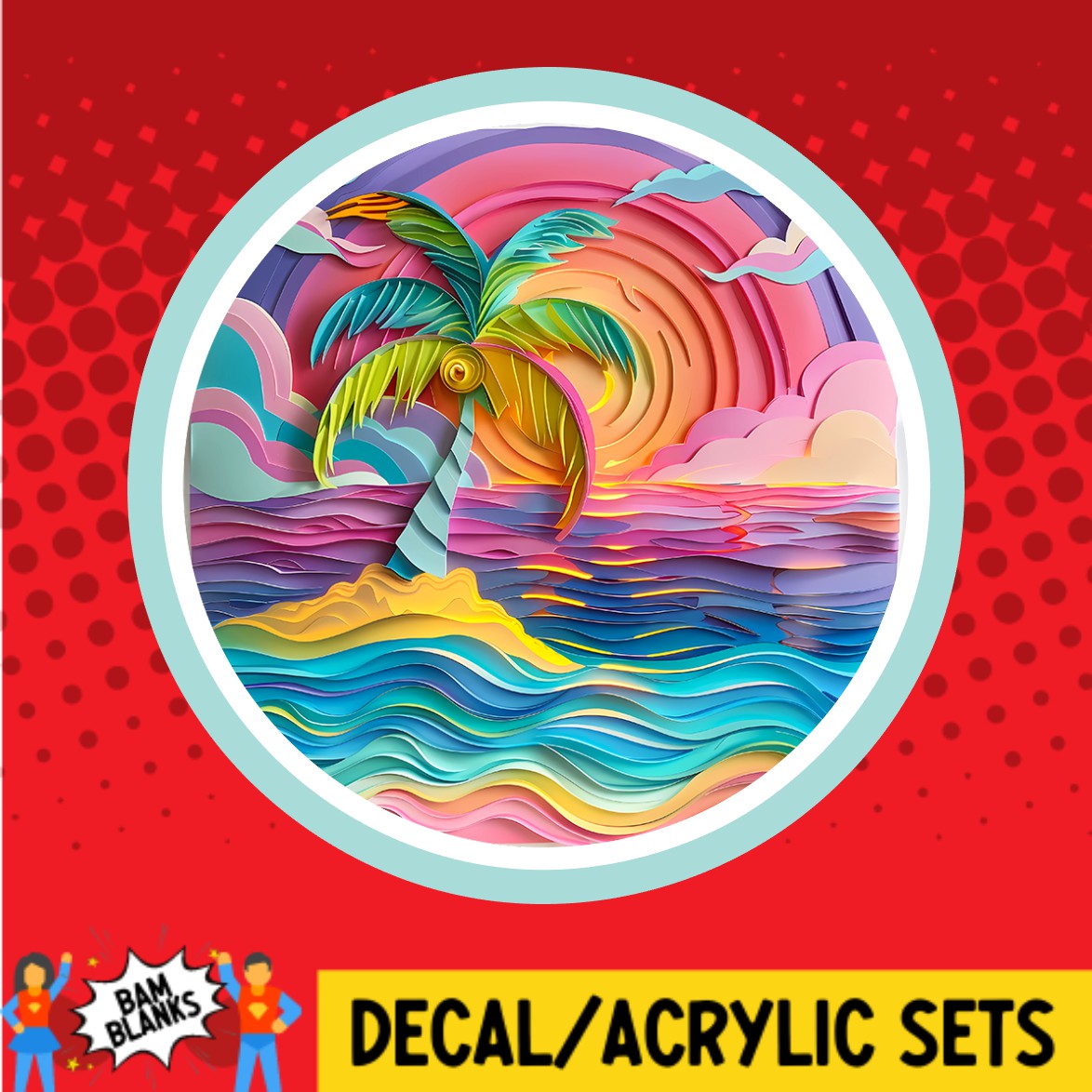 Beach Quilling Circle - DECAL AND ACRYLIC SHAPE #DA02237