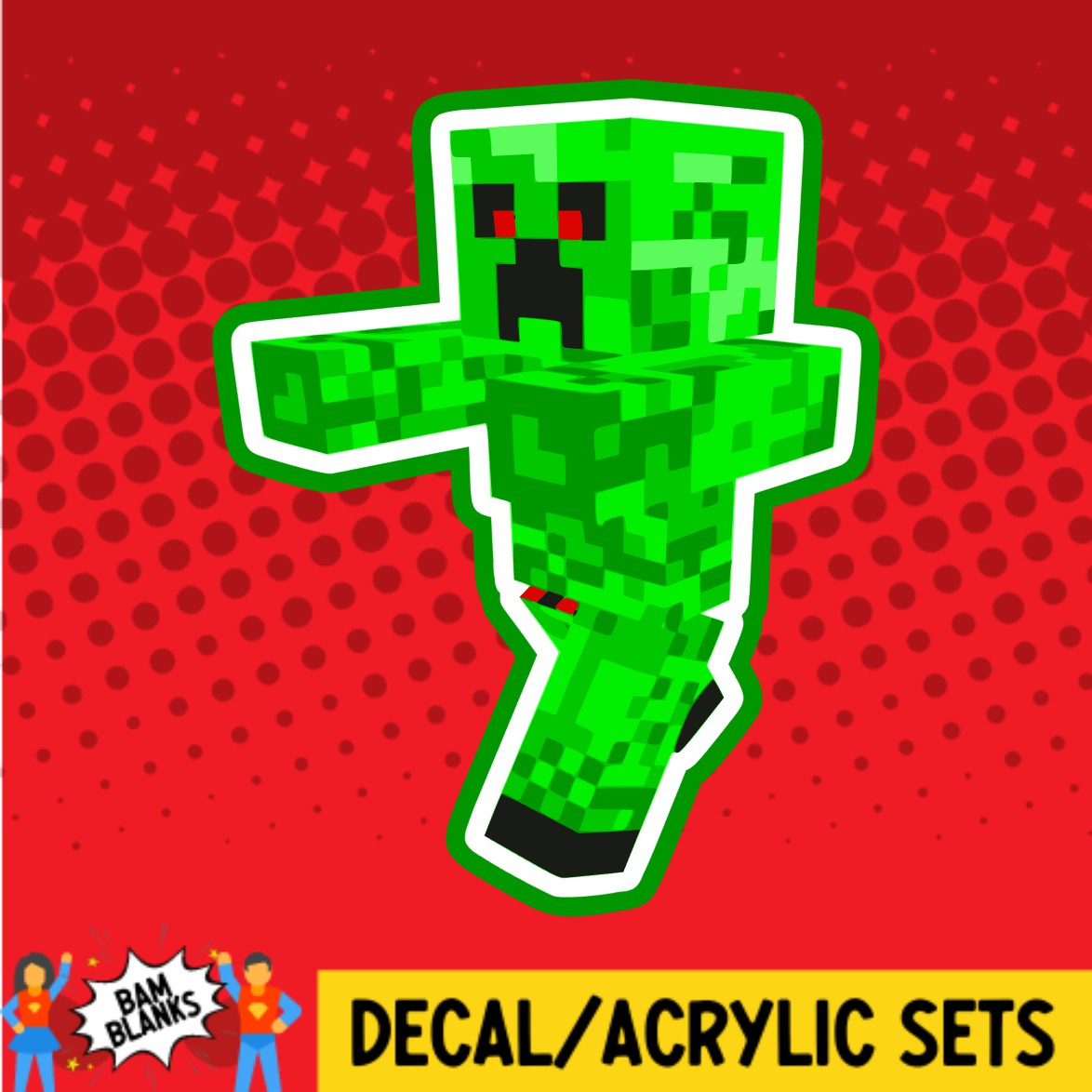 Block Creeper Zombie - DECAL AND ACRYLIC SHAPE #DA02529 – BAM Blanks ...