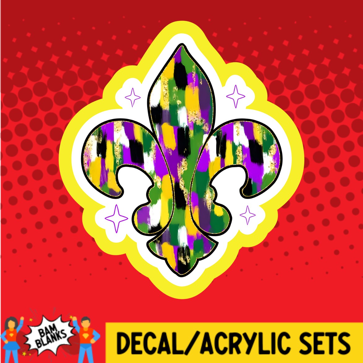 Brushstroke Mardi Gras Fleur De Lis - DECAL AND ACRYLIC SHAPE #DA03573