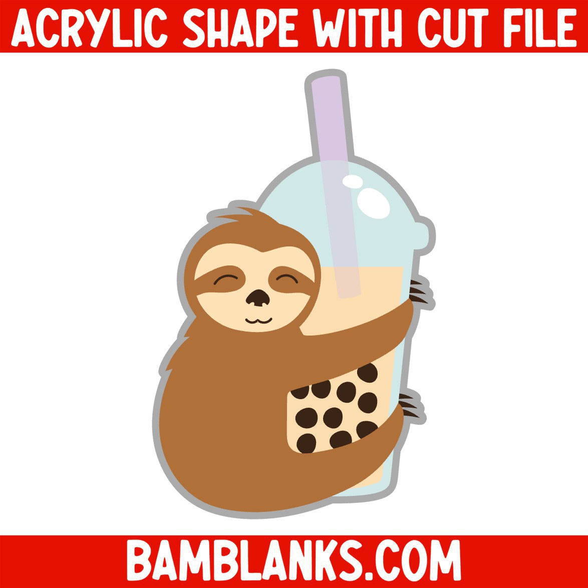 Bubble Tea Sloth - Acrylic Shape #399 – BAM Blanks and More