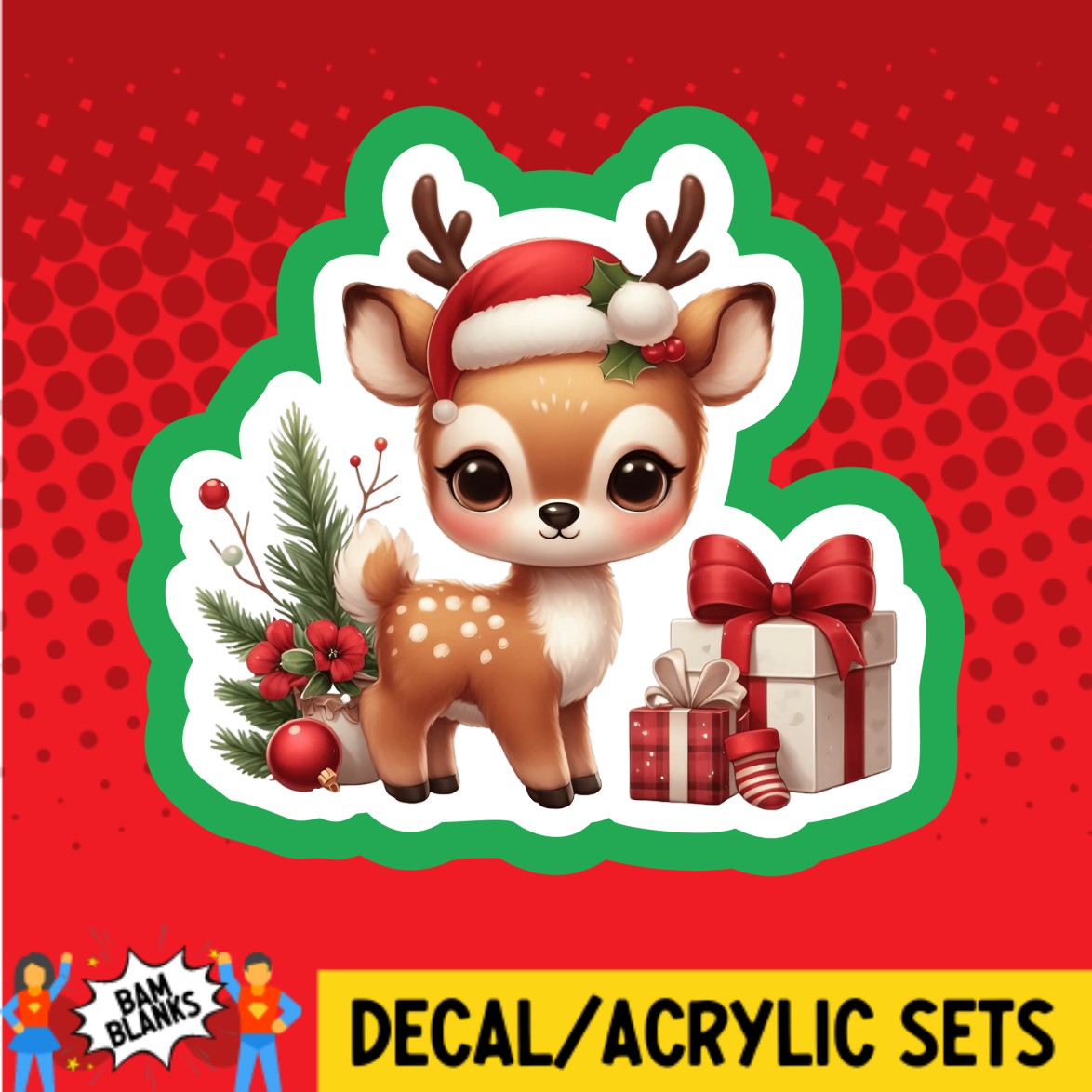 Christmas Deer with Presents - DECAL AND ACRYLIC SHAPE #DA02900