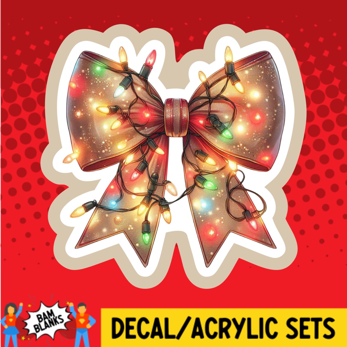 Christmas Lights Gold Coquette Bow - DECAL AND ACRYLIC SHAPE #DA03394