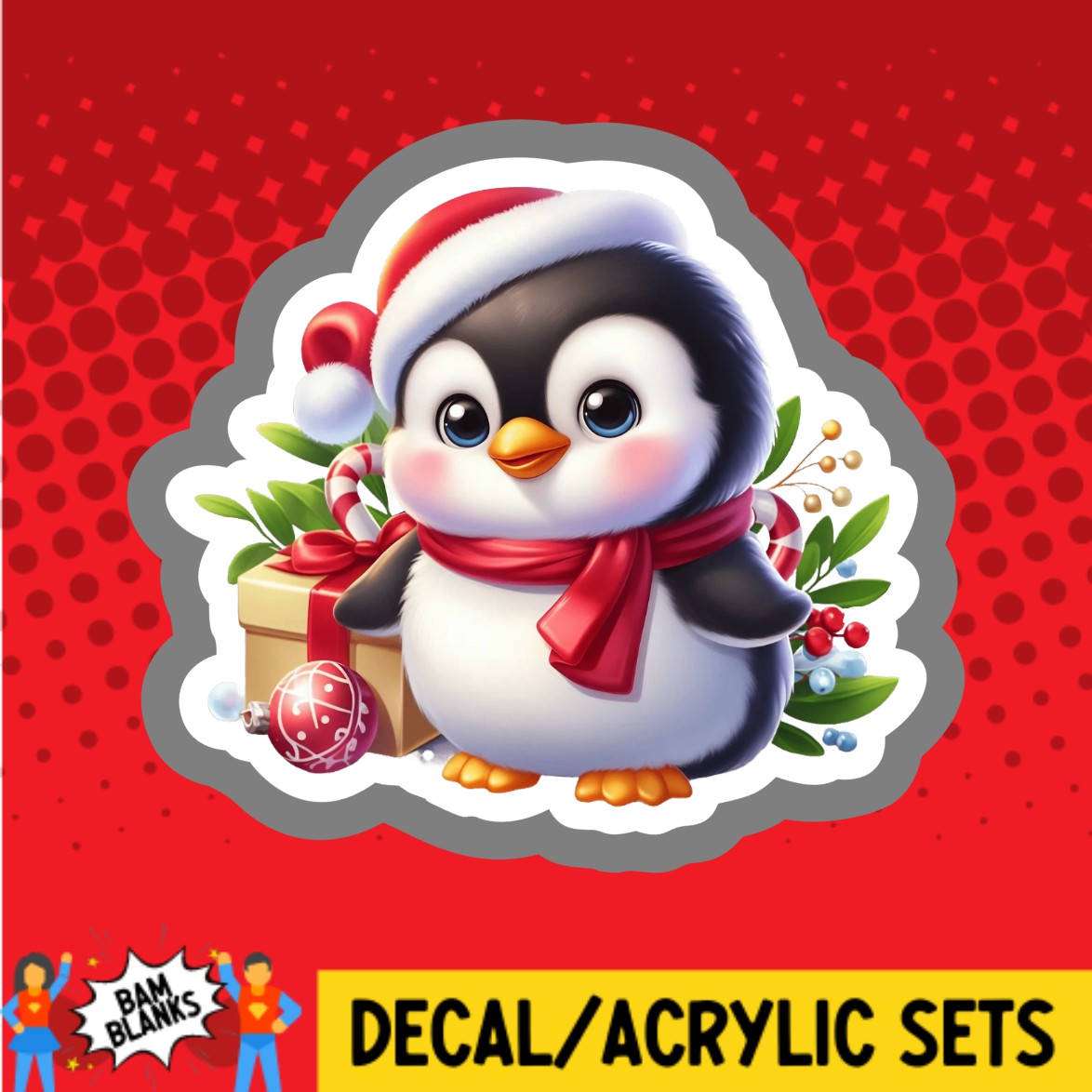 Christmas Penguin with Presents - DECAL AND ACRYLIC SHAPE #DA02903