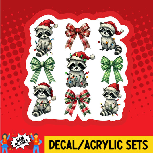 Christmas Raccoons and Coquette Bows - DECAL AND ACRYLIC SHAPE #DA03396