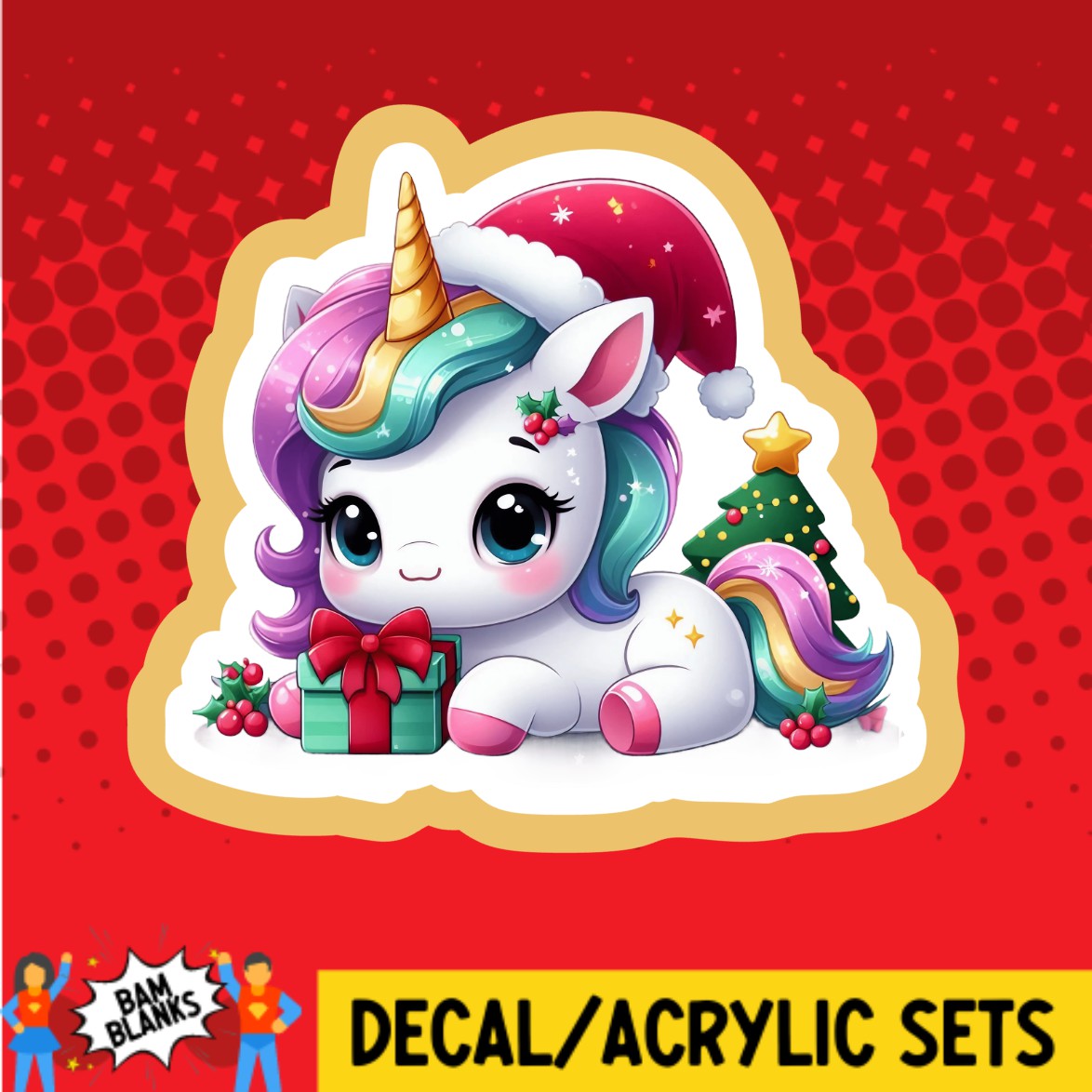 Christmas Unicorn with Presents - DECAL AND ACRYLIC SHAPE #DA02904