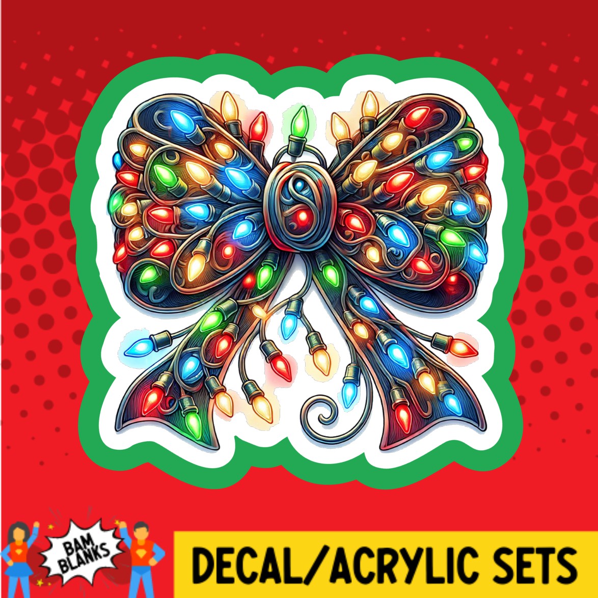 Colorful Christmas Lights Bow - DECAL AND ACRYLIC SHAPE #DA03400