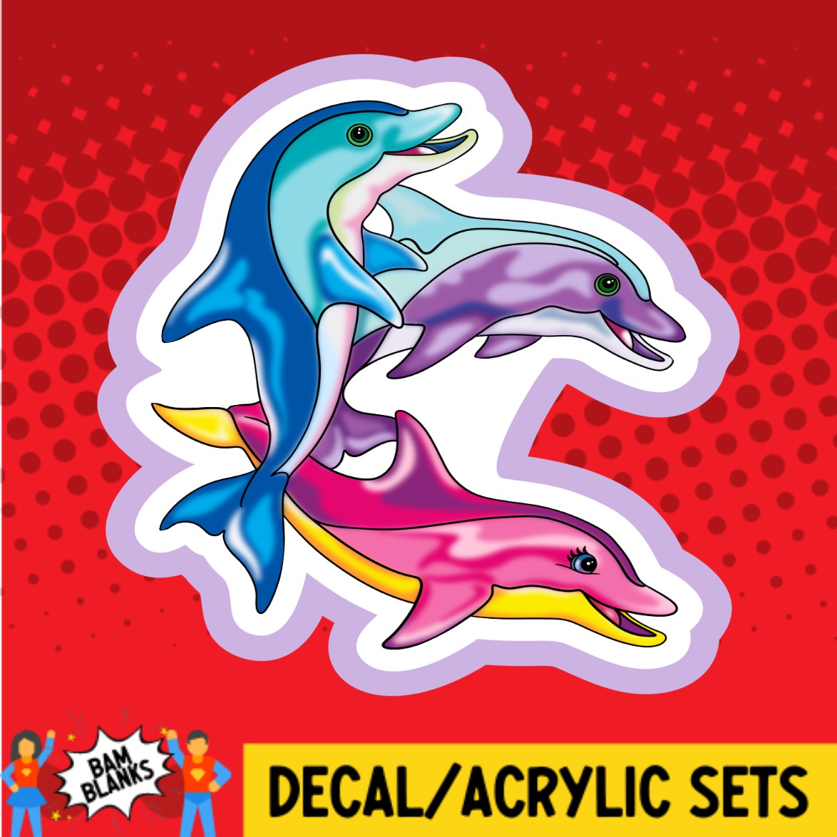 Colorful Dolphins - DECAL AND ACRYLIC SHAPE #DA02683 – BAM Blanks and More