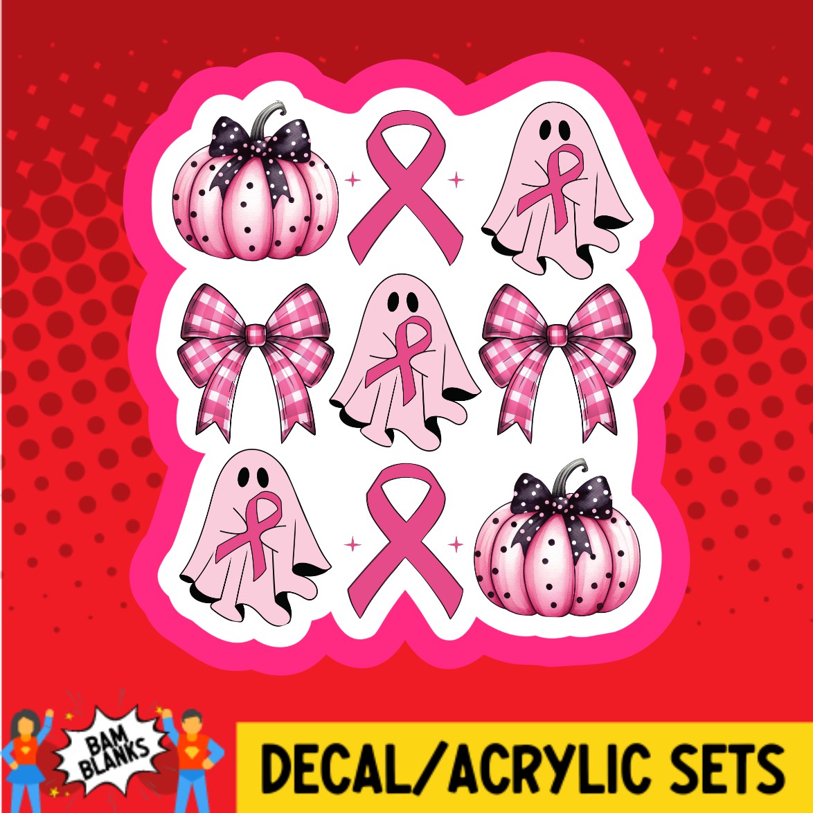 Coquette Breast Cancer Ghosts Collage - DECAL AND ACRYLIC SHAPE #DA03384