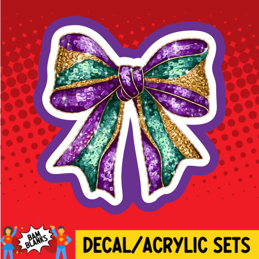 Coquette Glitter Mardi Gras Colored Bow - DECAL AND ACRYLIC SHAPE #DA03574