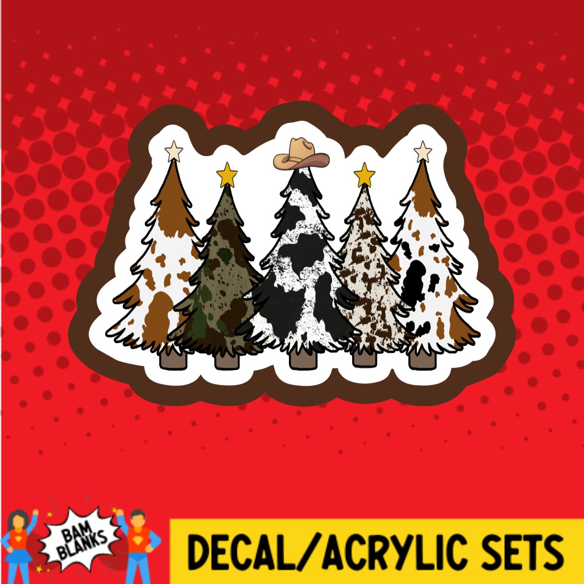 Cowhide Christmas Trees - DECAL AND ACRYLIC SHAPE #DA03401