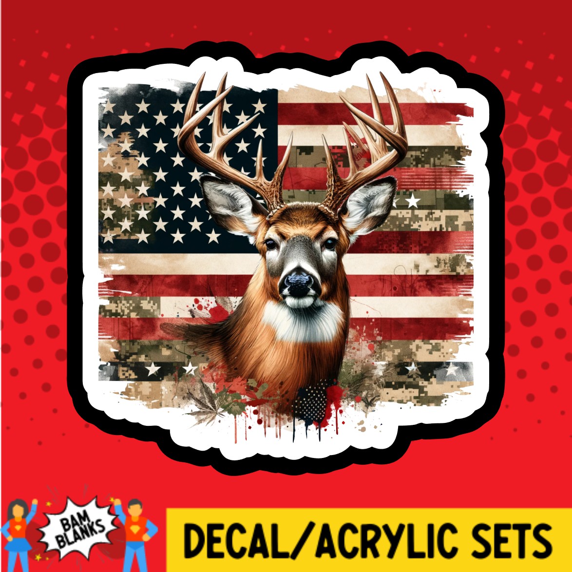 Deer and Flag - DECAL AND ACRYLIC SHAPE #DA02402