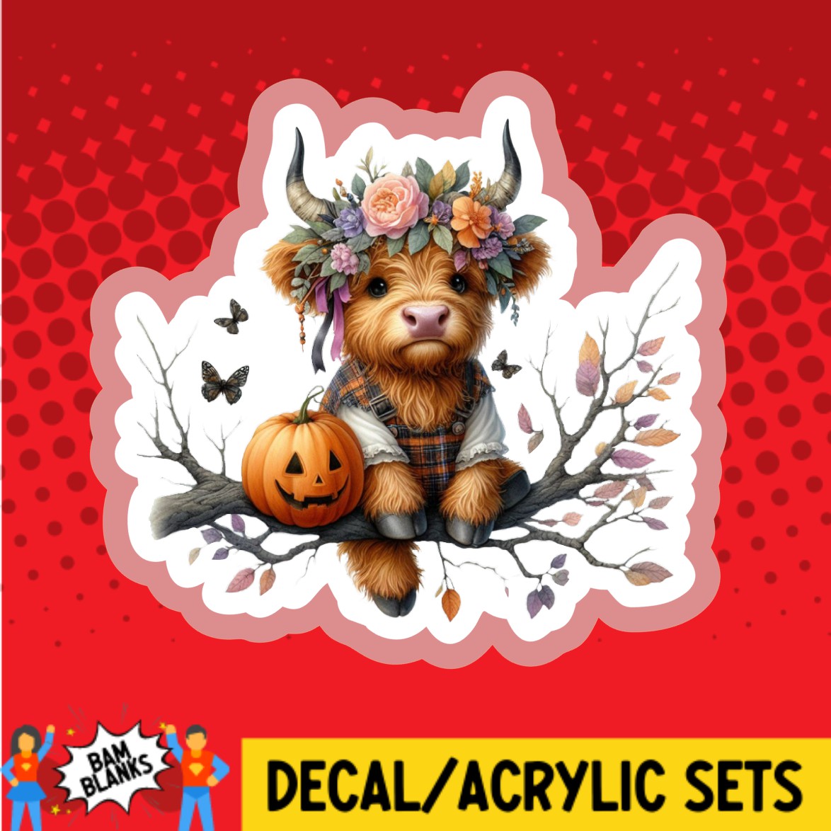 Fall Cow on Tree Branch - DECAL AND ACRYLIC SHAPE #DA02694