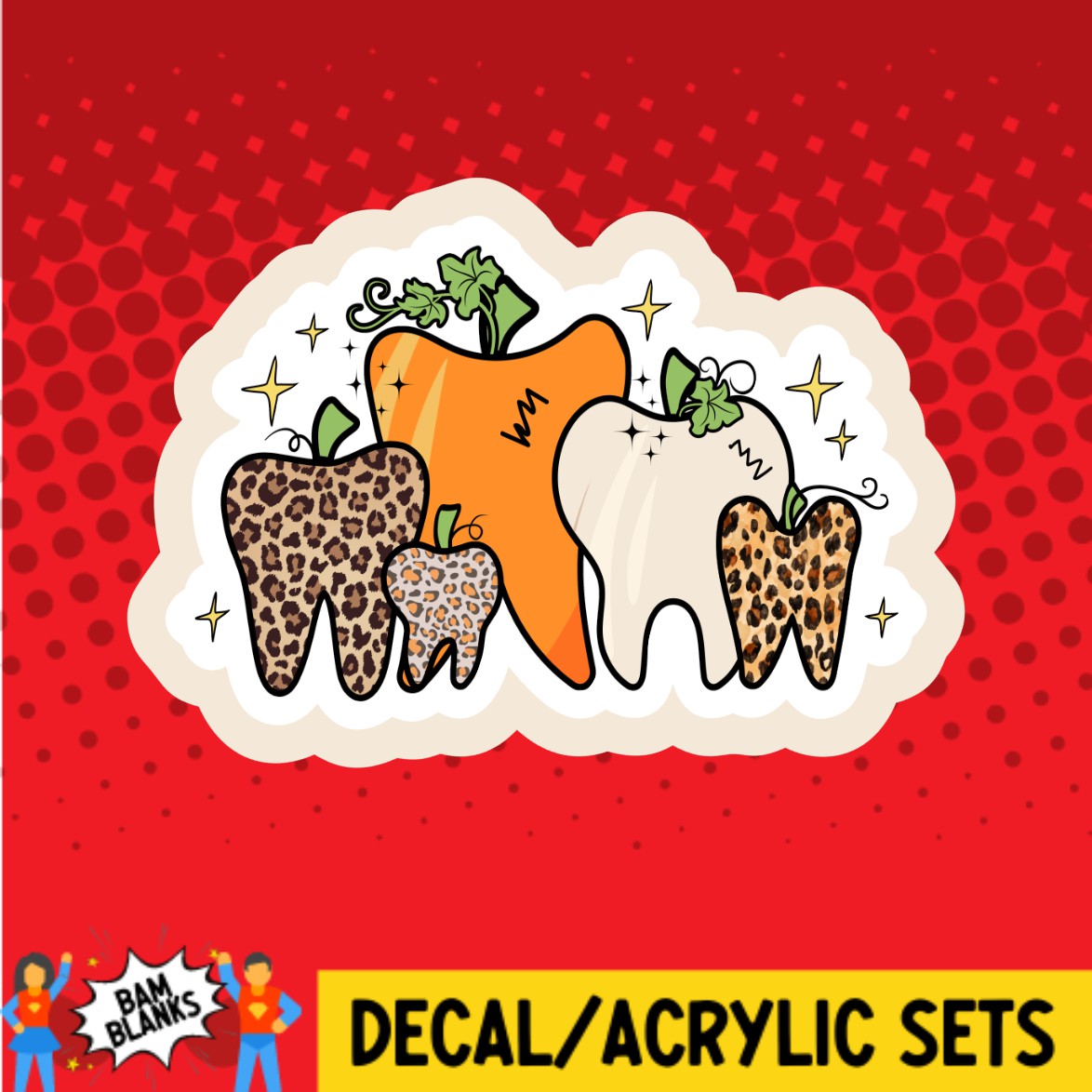 Fall Leopard Teeth - DECAL AND ACRYLIC SHAPE #DA03344