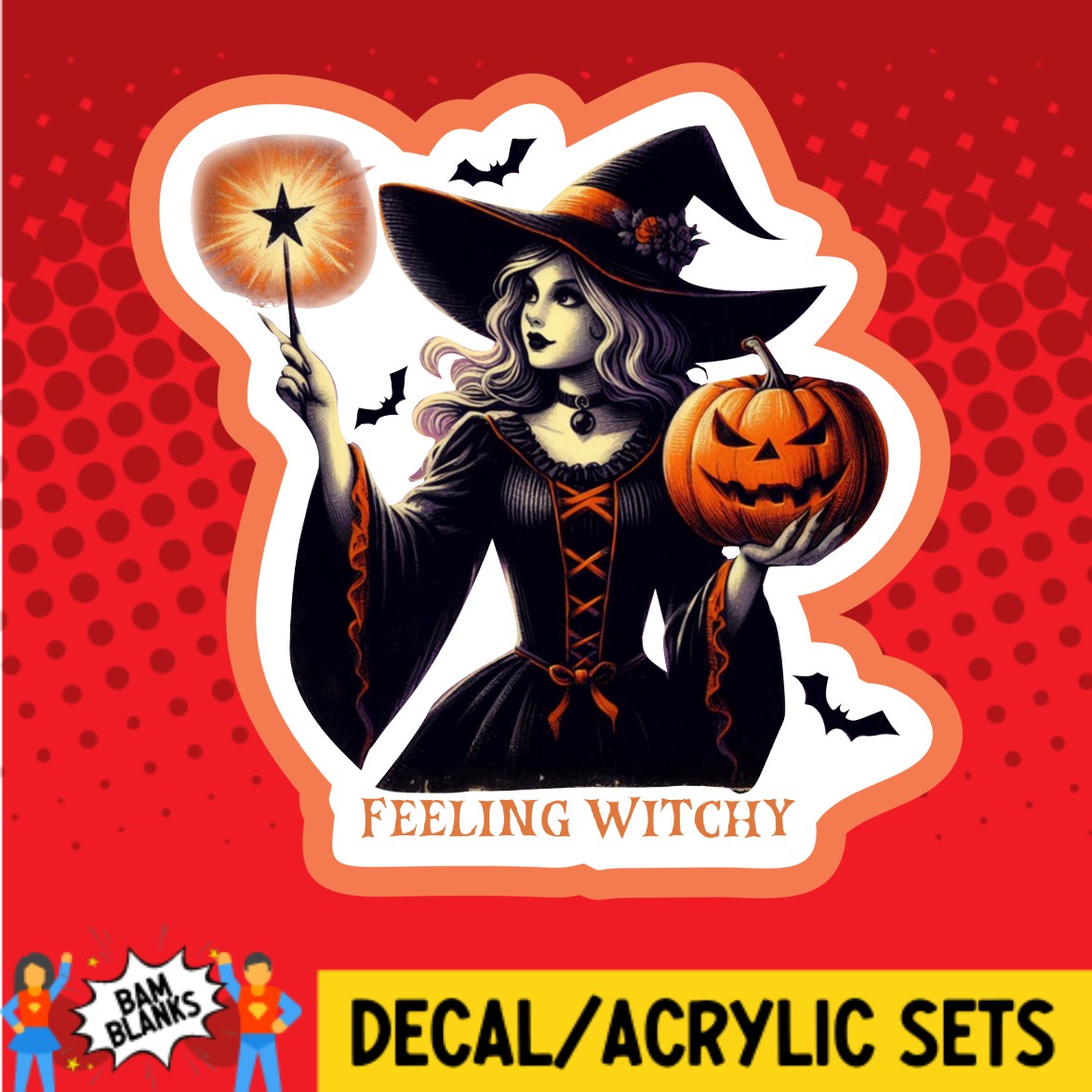 Feeling Witchy Wand and Pumpkin - DECAL AND ACRYLIC SHAPE #DA03033