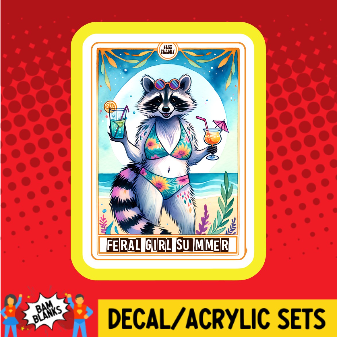 Feral Girl Summer Tarot Card - DECAL AND ACRYLIC SHAPE #DA03239