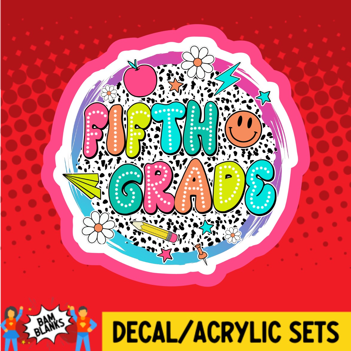 Fifth Grade Retro Circle - DECAL AND ACRYLIC SHAPE #DA03202