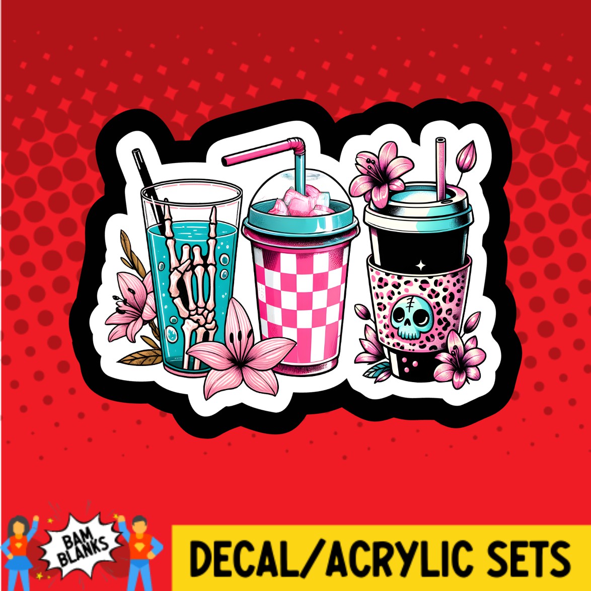 Flower Skeleton Drinks - DECAL AND ACRYLIC SHAPE #DA02972