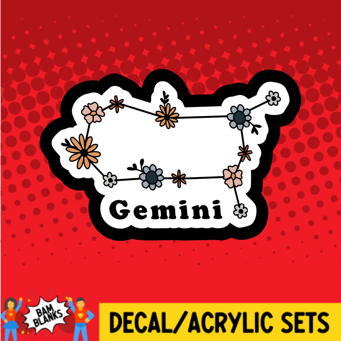 Gemini Floral Zodiac - DECAL AND ACRYLIC SHAPE #DA03143