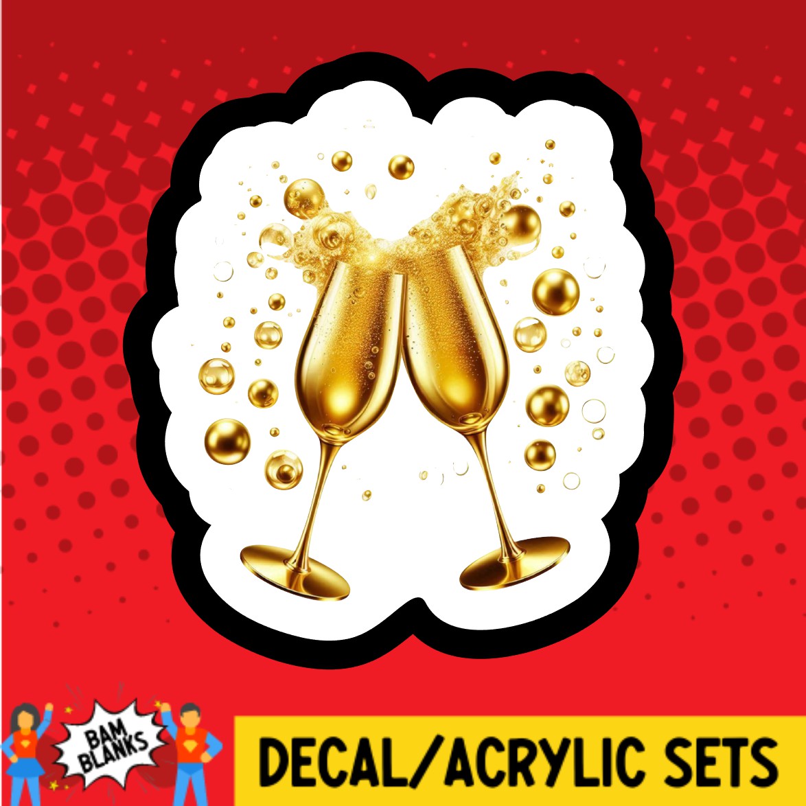 Gold Champagne Glasses - DECAL AND ACRYLIC SHAPE #DA03429