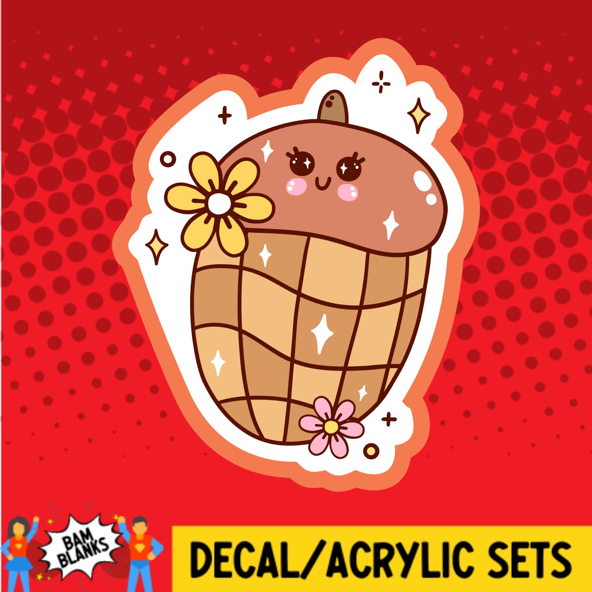 Groovy Checkered Acorn - DECAL AND ACRYLIC SHAPE #DA03291