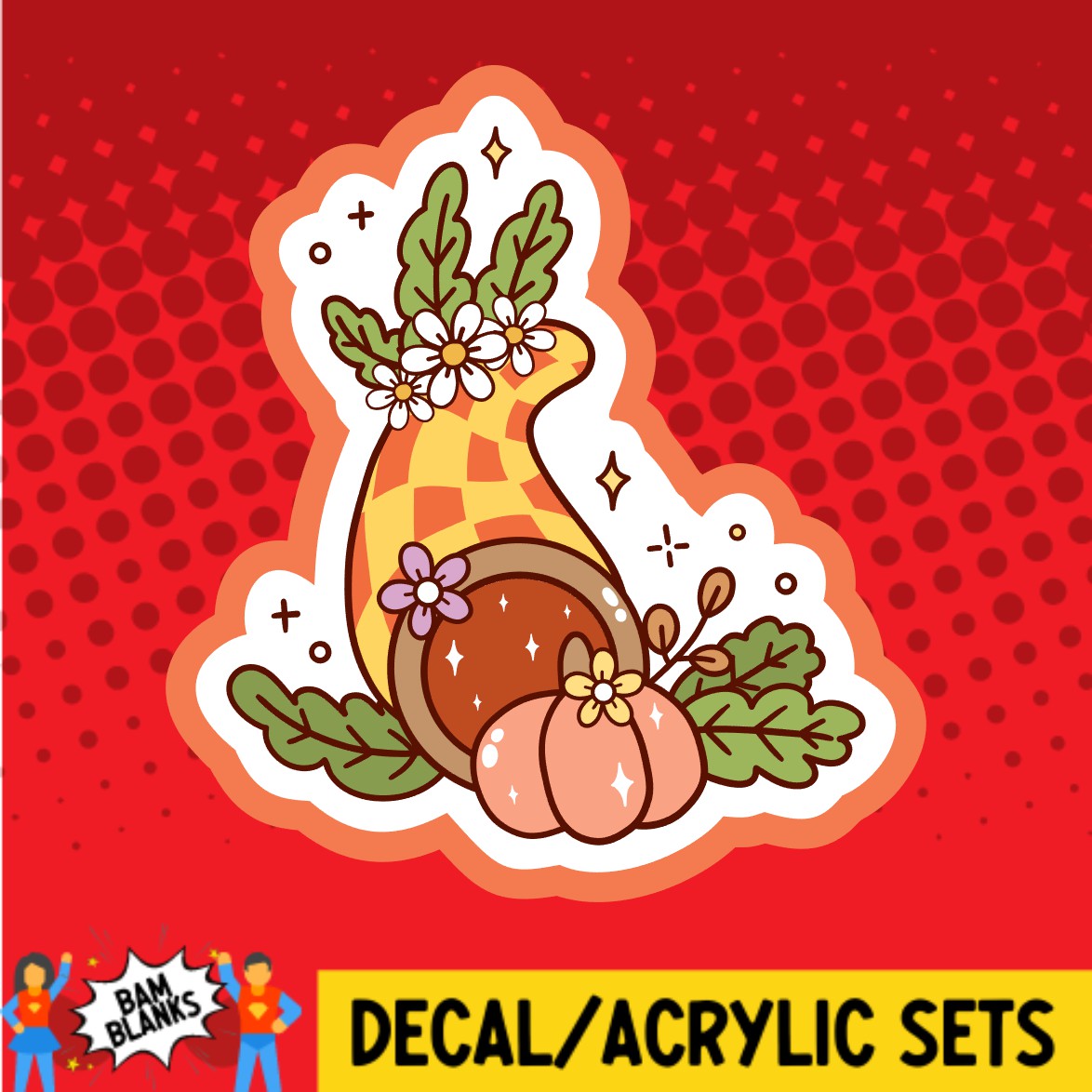 Groovy Checkered Cornucopia - DECAL AND ACRYLIC SHAPE #DA03293